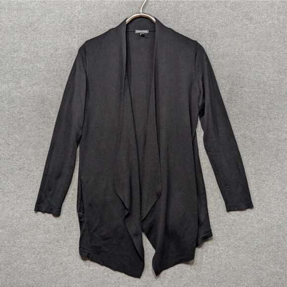 Eileen Fisher Open Front Cardigan Womens Medium Waterfall Collar Wool Black - Picture 1 of 12